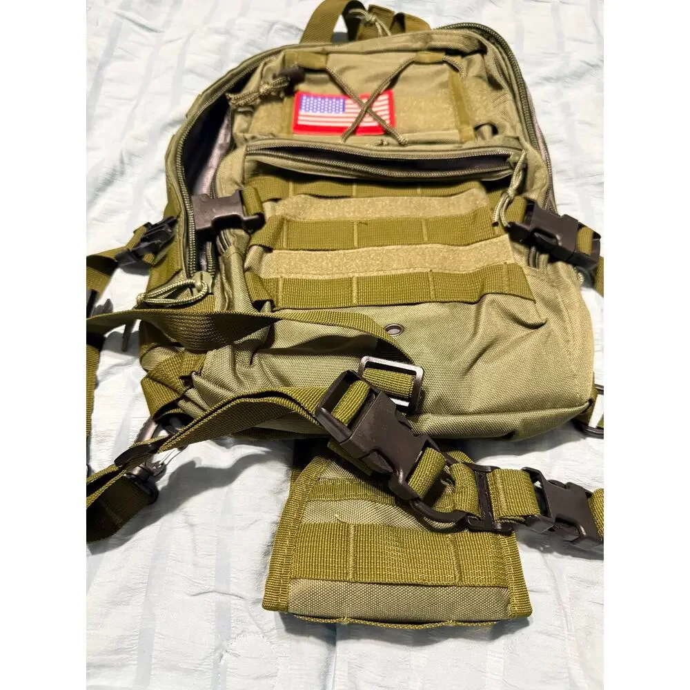 Olive green tactical sling bag, American flag patch, MOLLE webbing,New No Tags
